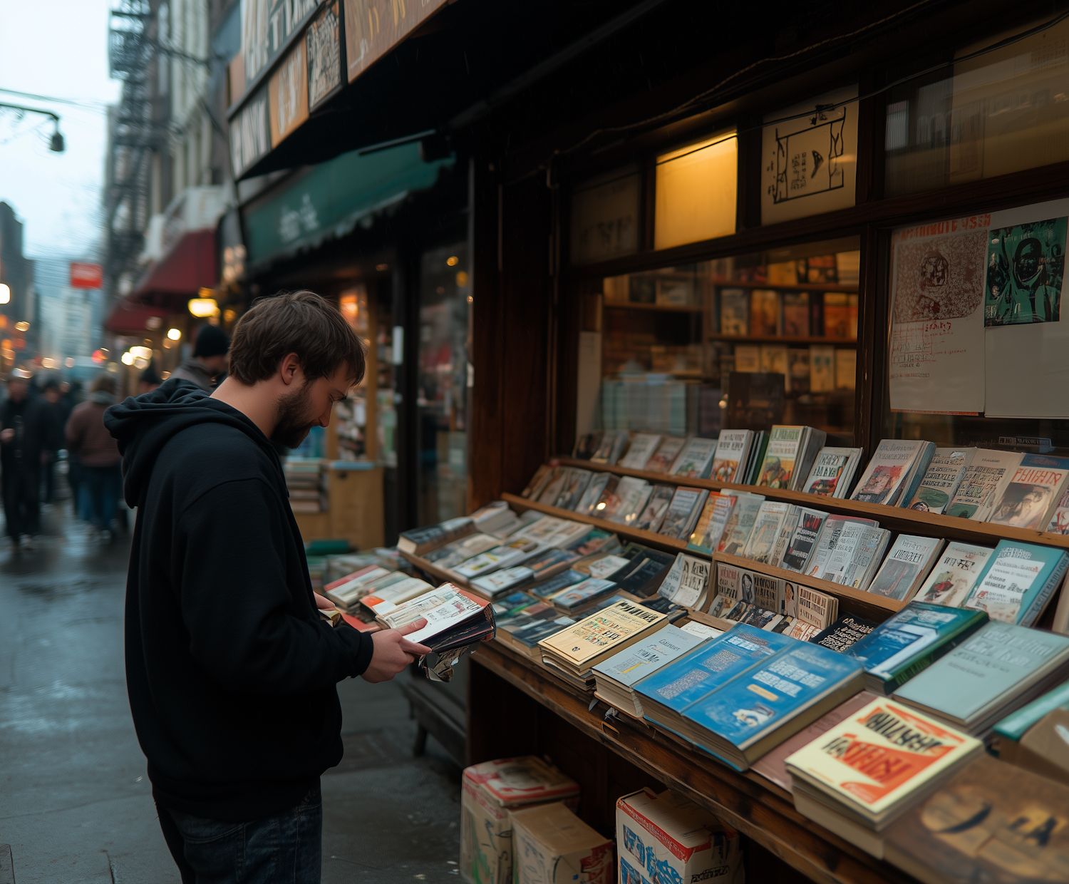 A person smiling while browsing books, demonstrating the satisfaction of discovering affordable reads using smart shopping strategies.