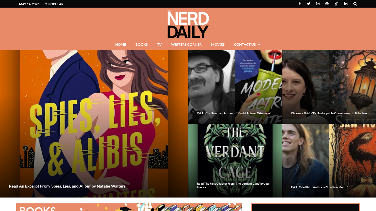 The Nerd Daily homepage, a respected independent site for hand-curated fantasy and sci-fi book lists and recommendations.