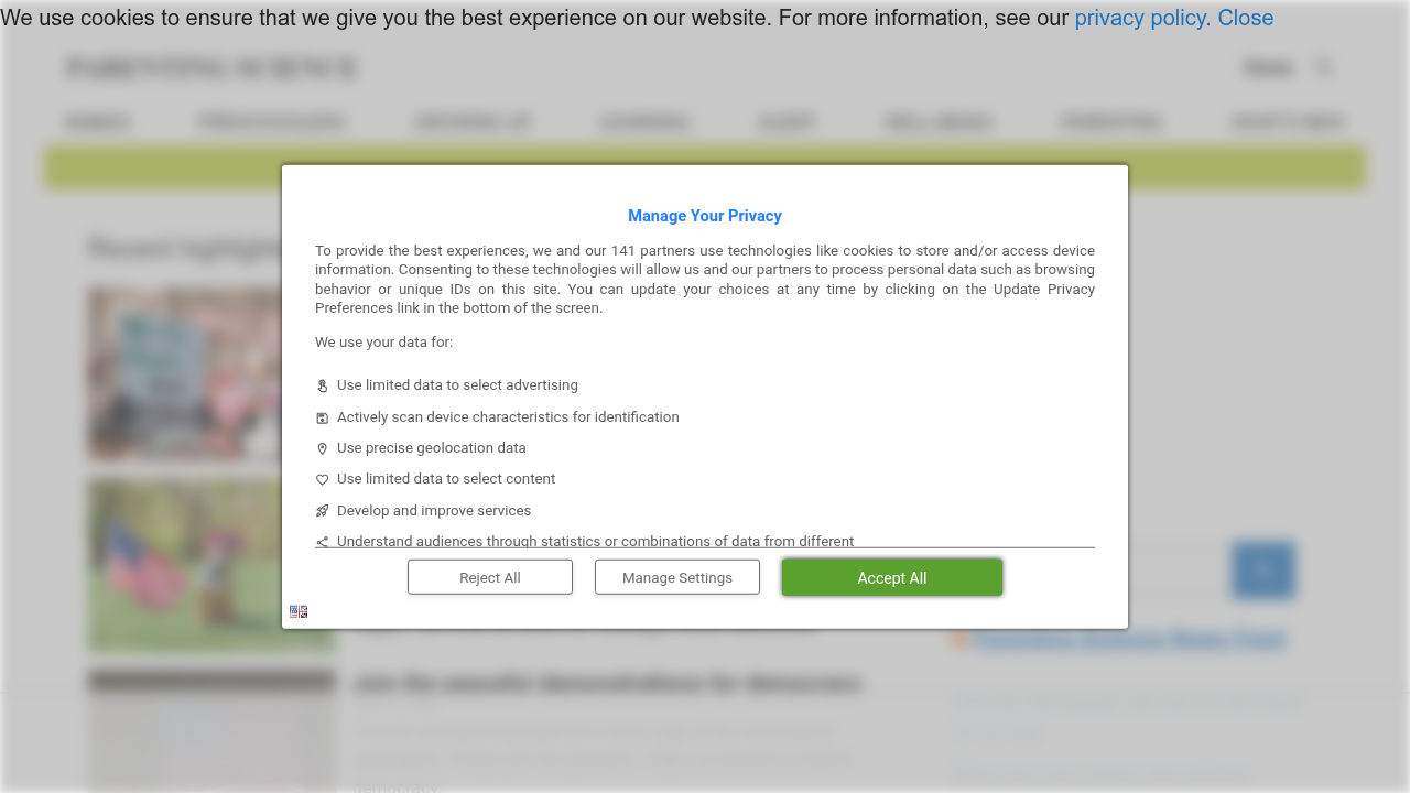 Screenshot of the Parenting Science website, a resource for research-backed parenting advice and child development insights.