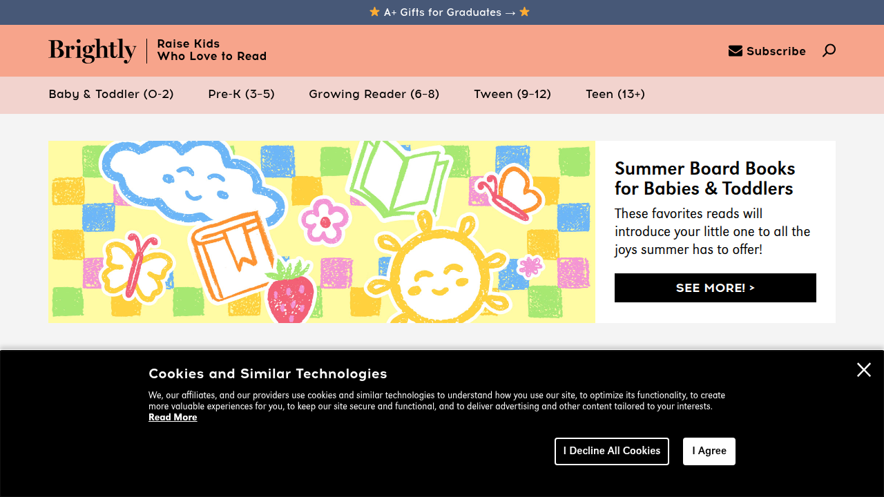 Screenshot of the Read Brightly website, a platform known for its curated lists and recommendations of children's and young adult books.