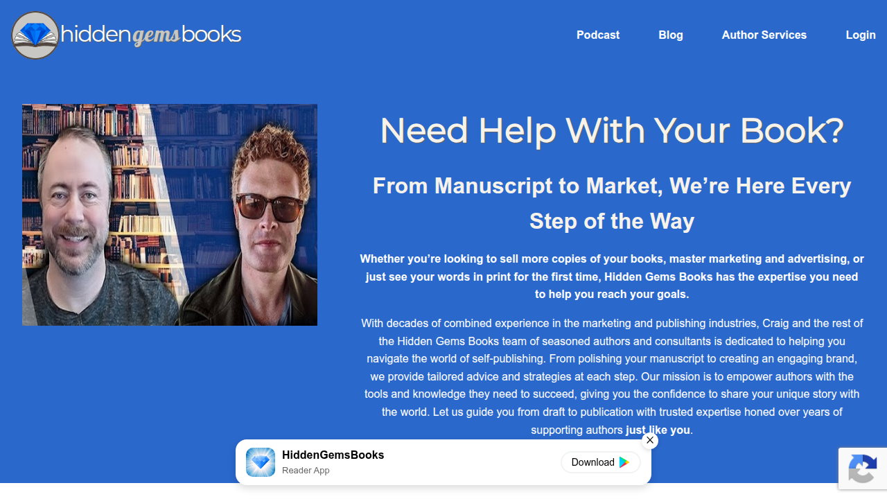 Screenshot of the Hidden Gems Books website homepage, a resource providing insights and analysis for writers and readers, including articles on authors like Sarah J. Maas.