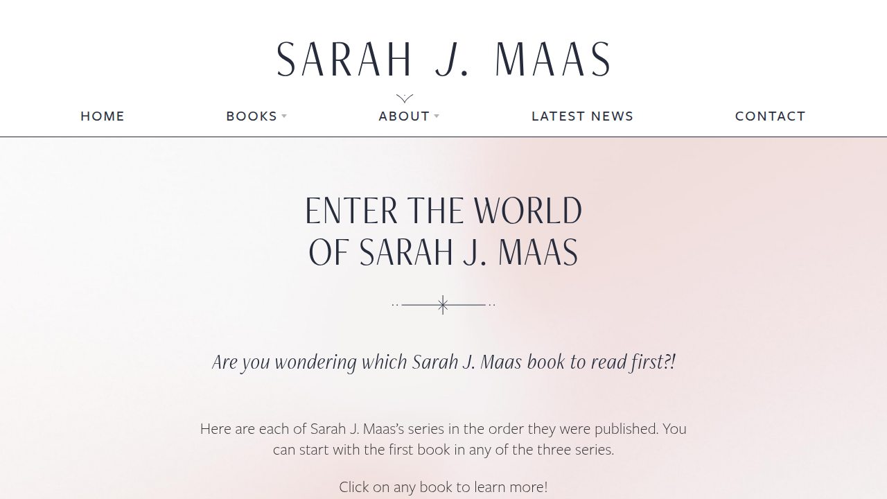 Screenshot of the specific 'Reading Guide' page on Sarah J. Maas's official website, providing author-backed advice on how to read her interconnected series.
