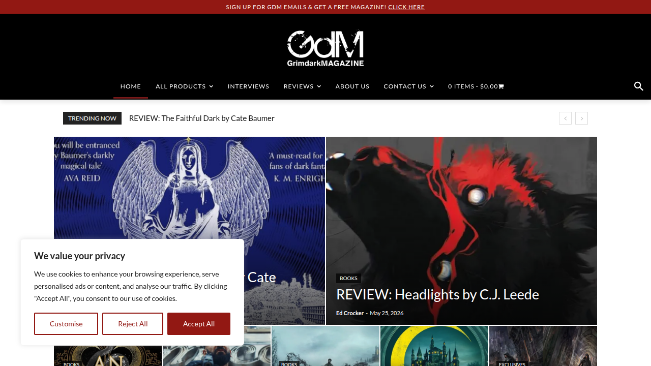 Dive into the latest grimdark fantasy, horror, and sci-fi reviews and features on Grimdark Magazine.