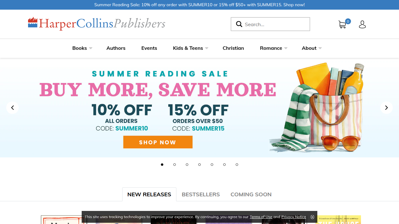 The homepage for HarperCollins, the publisher that acquired the Pete the Cat series.