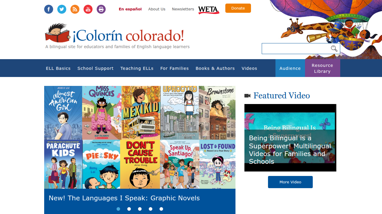 The homepage for Colorín Colorado, a national multimedia project for educators and families of English language learners.