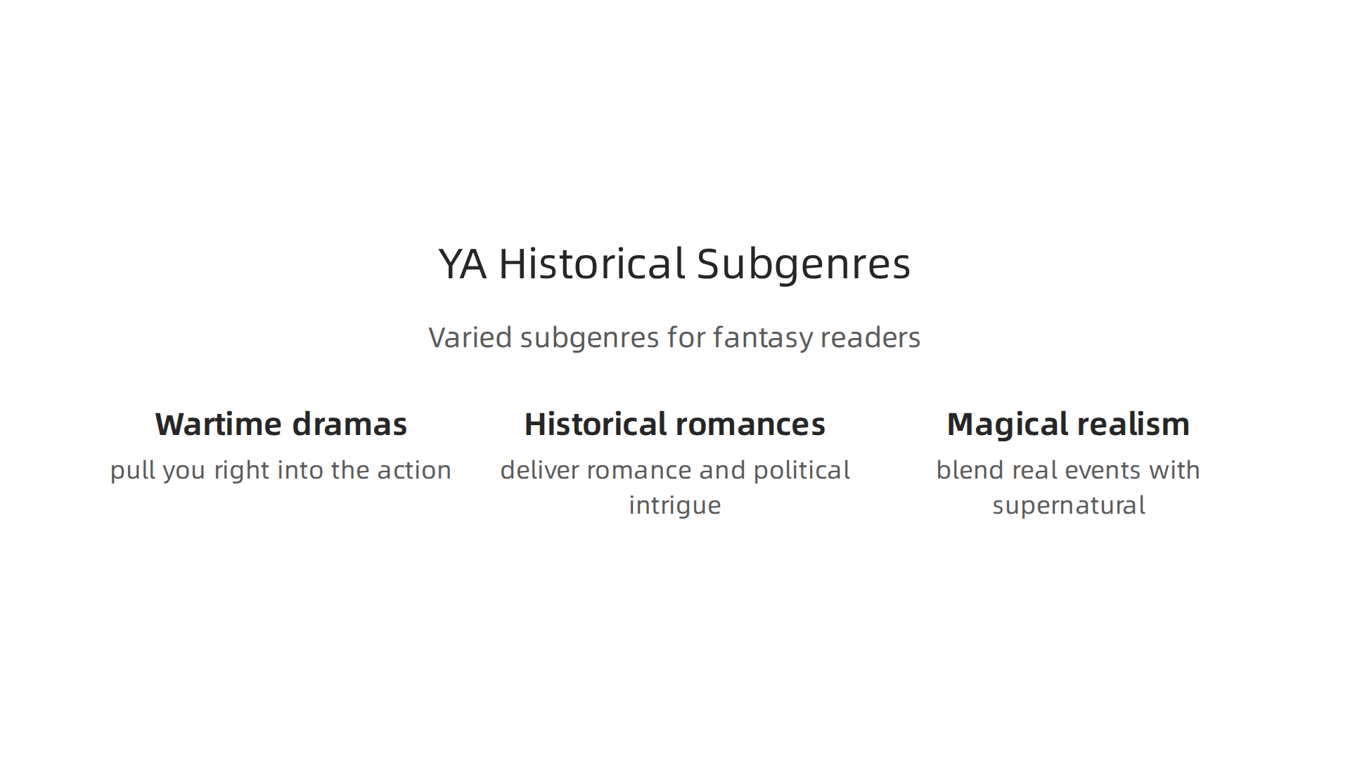Dive into the varied subgenres of YA historical fiction, offering something for every fantasy reader's taste.
