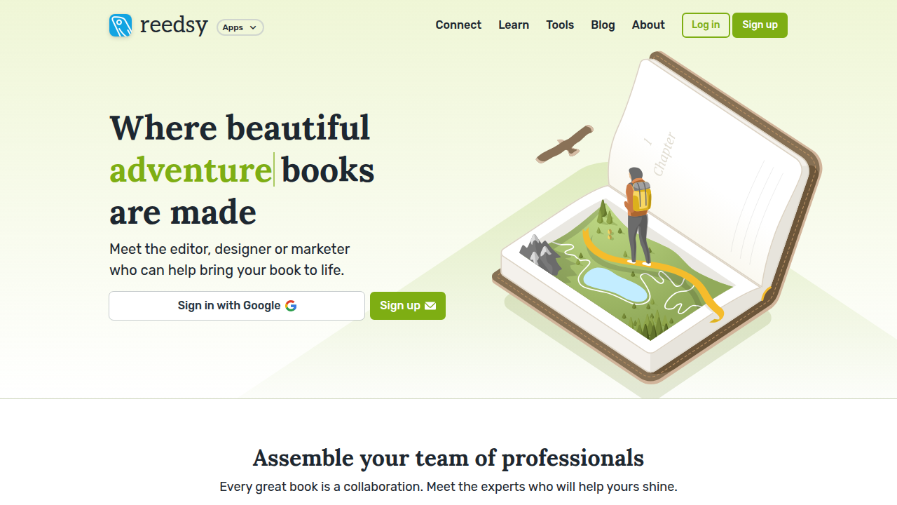 The homepage of Reedsy, a platform for authors and publishing professionals, relevant to writing experts.