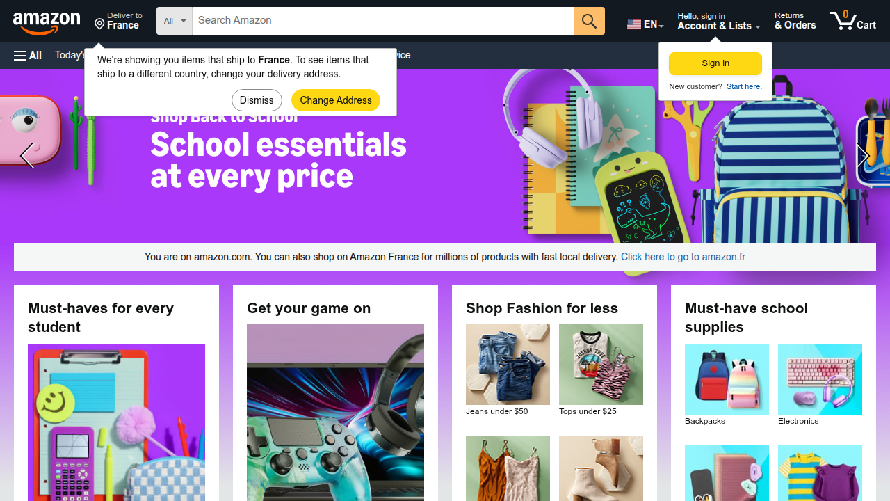 Screenshot of amazon.com, a major online marketplace for books and other products.